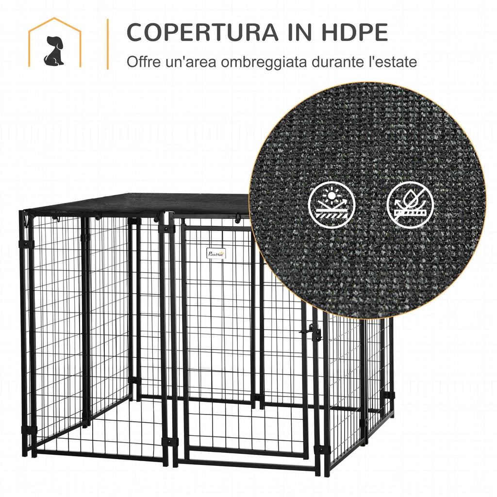 Foldable Dog Playpen with Cover, 8 Panels with Lockable Door, 141x141x113cm, Black