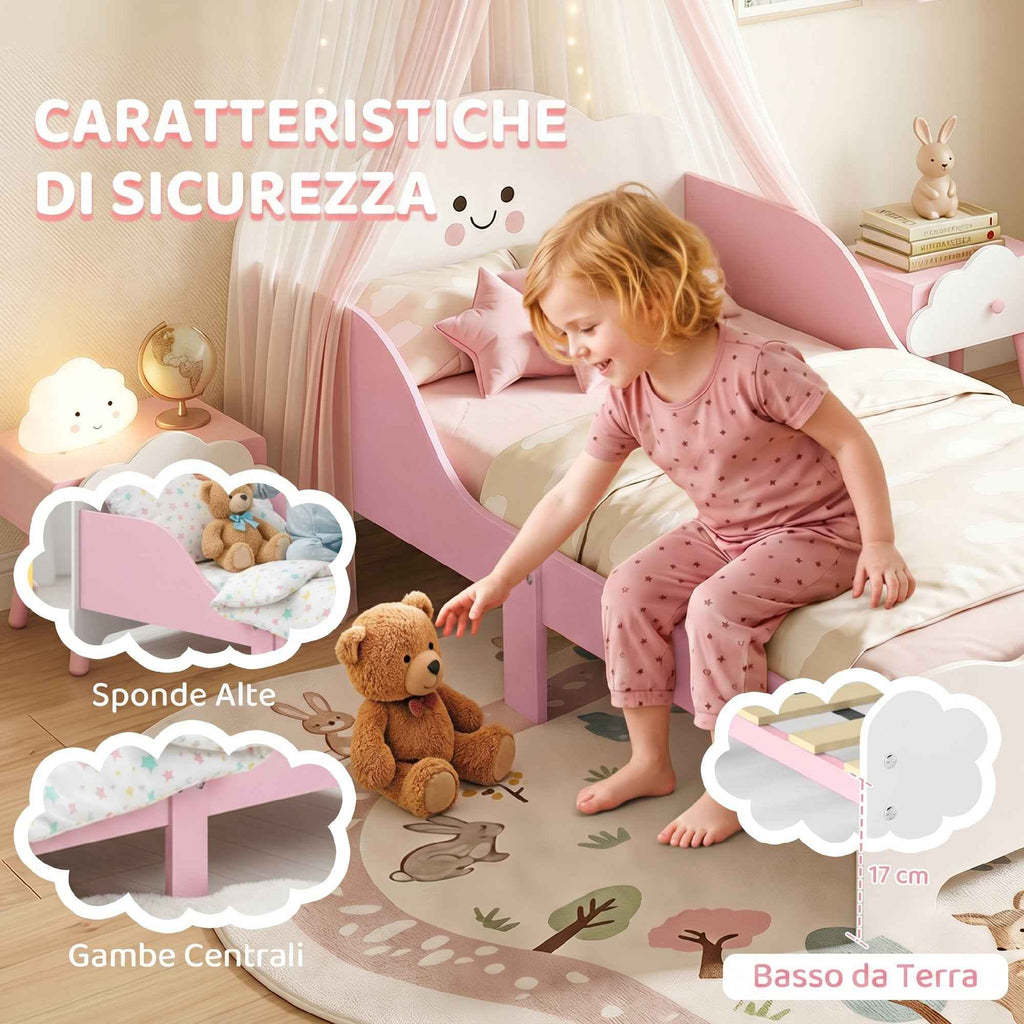 AIYAPLAY Montessori Bed for Children Ages 3-6, Wooden Bed with Raised Edges and Cute Prints, for Children's Bedroom, Pink