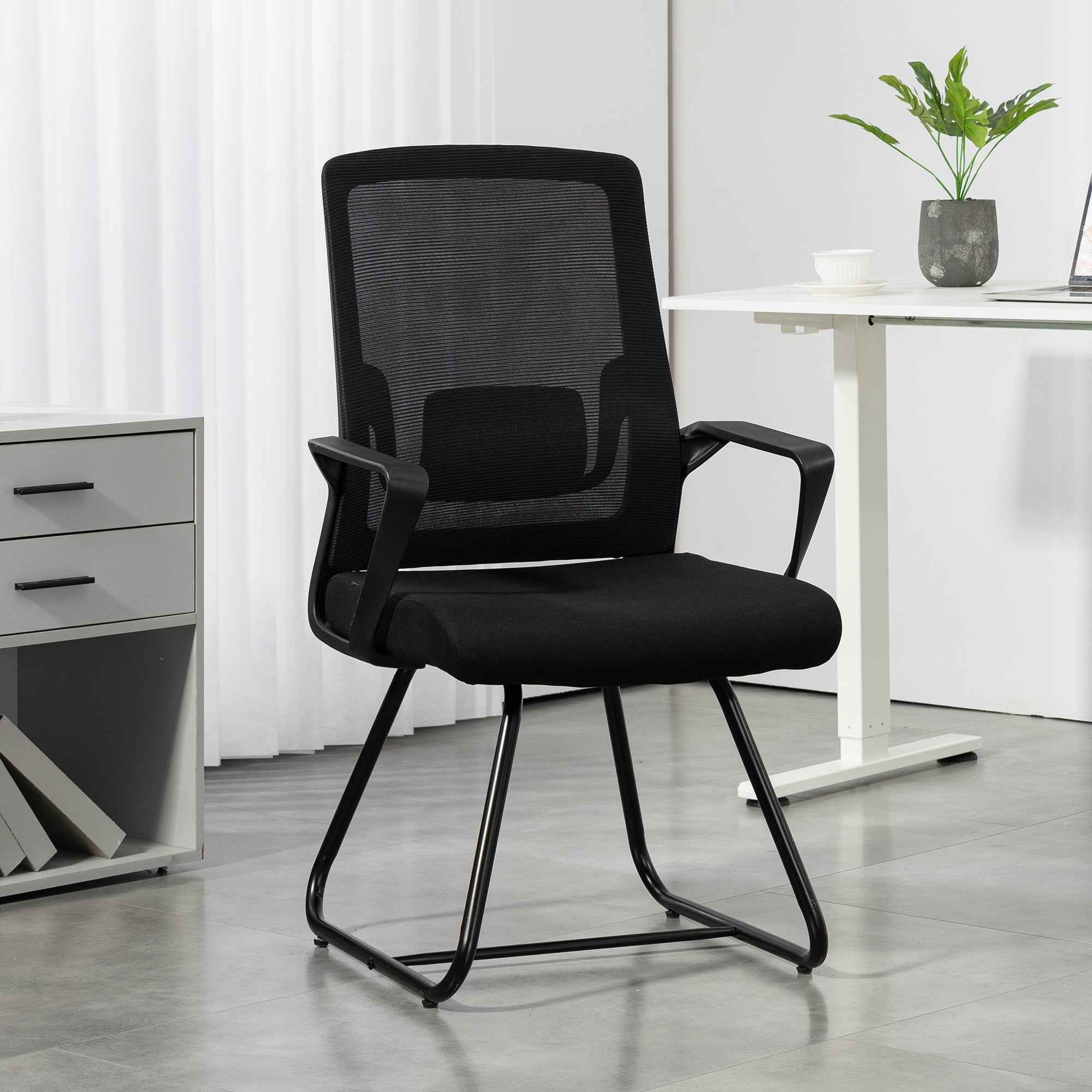 HOMCOM Ergonomic Office Chair with Armrests for Waiting Room, Black