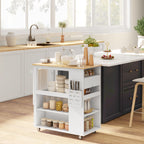 Kitchen Island Cart with Adjustable Shelves, Knife Holder and Wooden Top, 86.5x47x88 cm, White