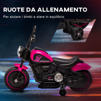 Electric Motorcycle for Children 18-36 Months with Wheels and Headlight, 76x42x57 cm, Pink and Black - Borgè