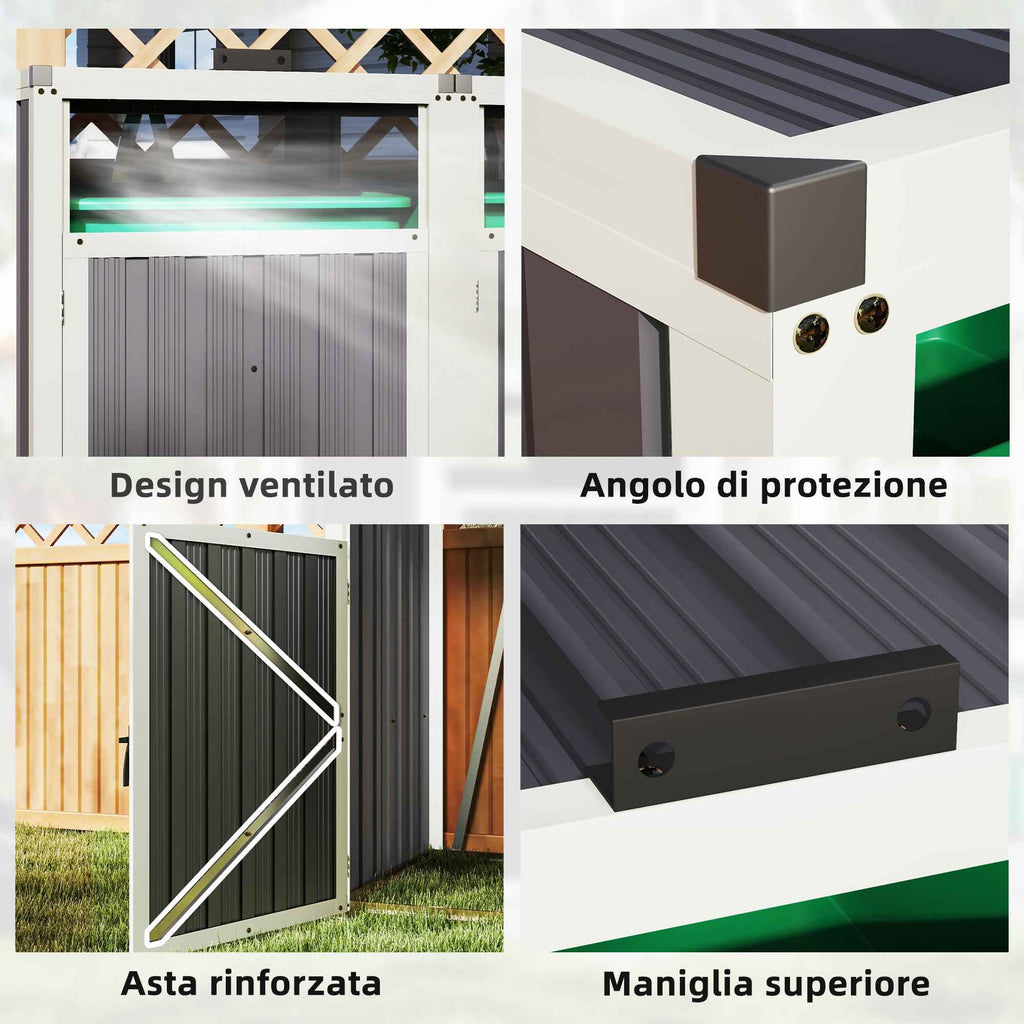 Outsunny 2-Section Garbage Can Shed with Lift-Off Lid, Galvanized Steel, 146x81x122 cm, Dark Grey
