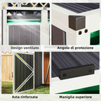 Outsunny 2-Section Garbage Can Shed with Lift-Off Lid, Galvanized Steel, 146x81x122 cm, Dark Grey