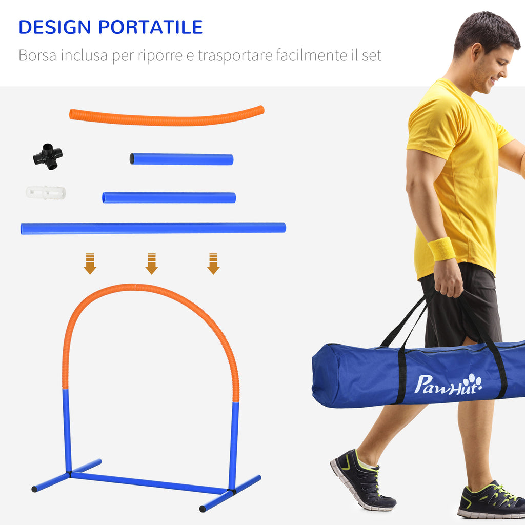 Dog Agility Set with 4 Modular Arches and Carrying Bag, in PE and ABS, 88x64x95 cm, Blue and Orange