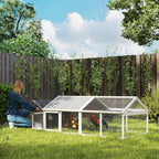 PawHut Wooden Chicken Coop for 4-8 Chickens with Wire Mesh and Opening Roof, 240x112.5x76 cm, White