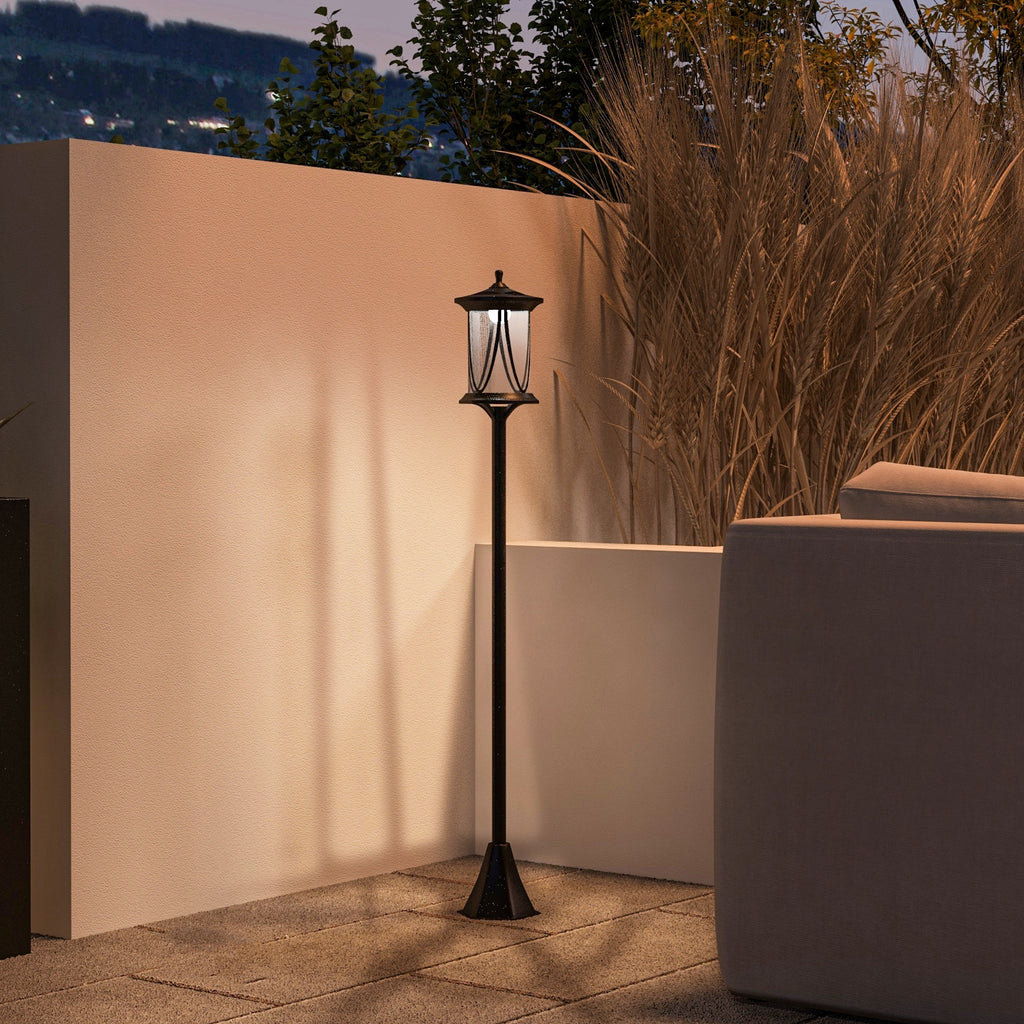 Outsunny Solar Street Lamp with 6-Hour Battery Life and Ground Anchoring, in Polycarbonate and ABS IP44, 17x17x127 cm, Black