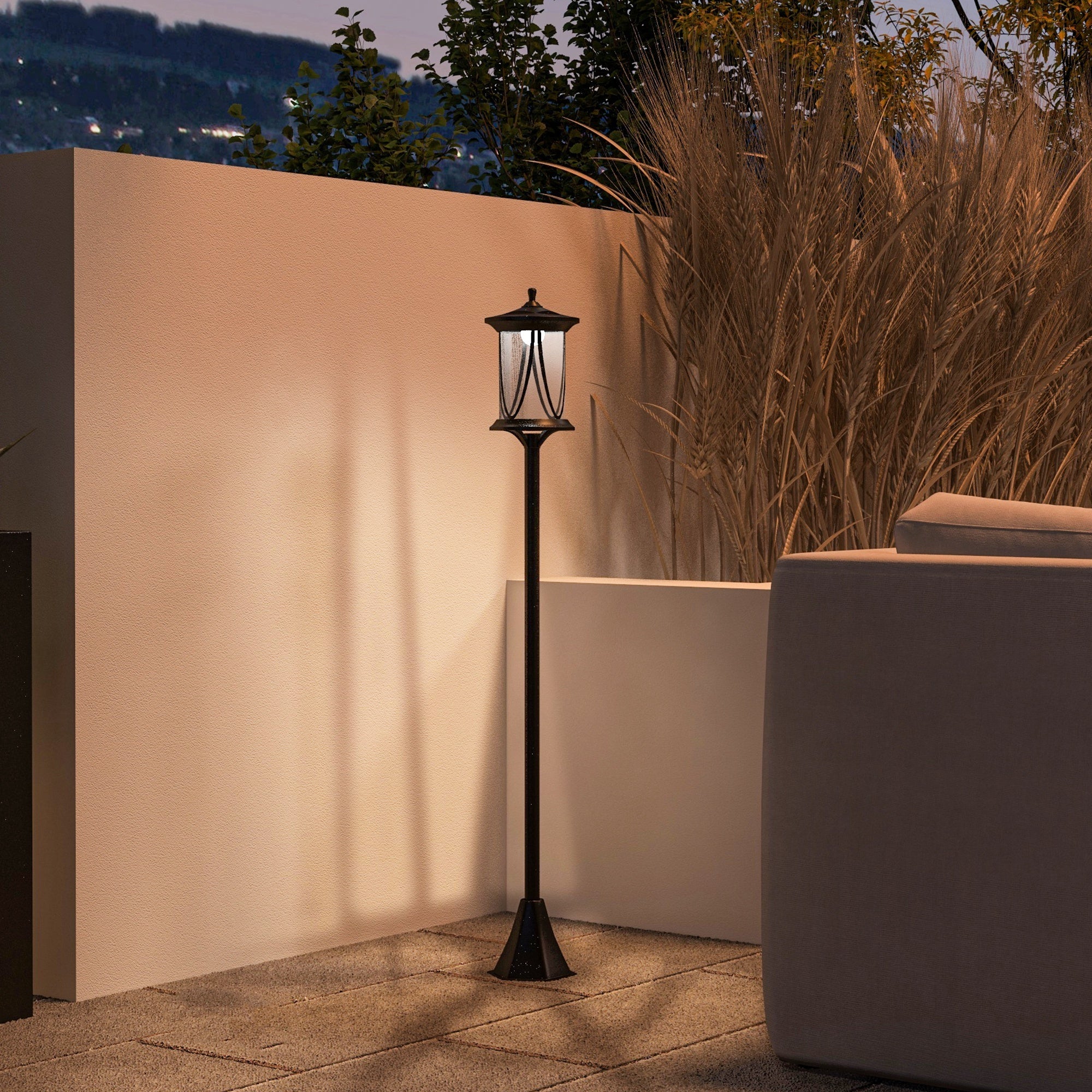Outsunny Solar Street Lamp with 6-Hour Battery Life and Ground Anchoring, in Polycarbonate and ABS IP44, 17x17x127 cm, Black