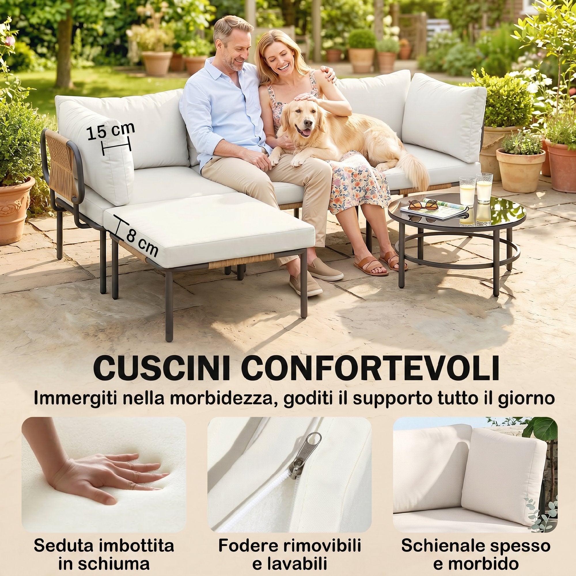 Outsunny 5-Piece Modular Rattan Garden Set with L-Shaped Sofa, Coffee Table, and Cushions, Khaki