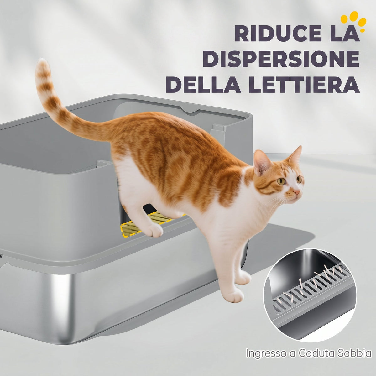 PawHut XL Stainless Steel Cat Litter Box with Scoop, High Sides, Leak-Proof, Odor-Resistant, Up to 7 kg, Grey