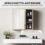 Bathroom Mirror Cabinet with 2 Doors, 60x20x60 cm Bathroom Cabinet with Mirror, Open Compartment, Natural