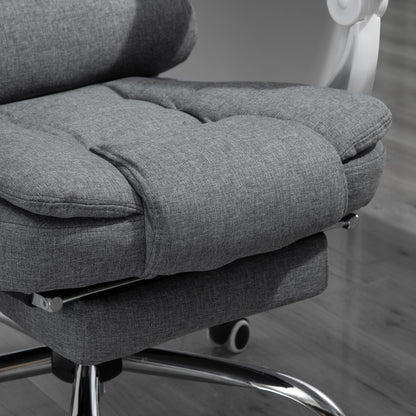 Vinsetto Reclining Office Chair with Retractable Footrest and High Backrest in Fabric, Gray