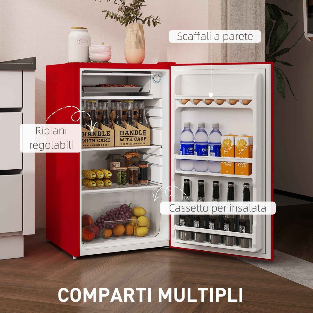 HOMCOM 91L Small Reversible Single-Door Refrigerator with Freezer and Adjustable Temperature, Red
