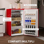 HOMCOM 91L Small Reversible Single-Door Refrigerator with Freezer and Adjustable Temperature, Red
