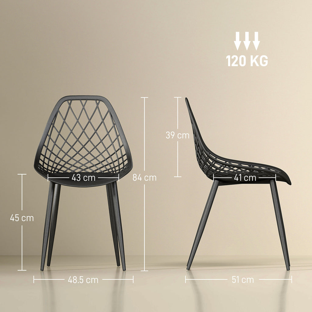 Set of 4 Modern Dining Chairs with Perforated Backrest in Plastic and Metal Legs, Black