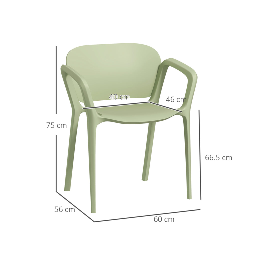 Set of 4 Stackable Garden Chairs in PP with Modern Design with Armrests 60x56x75 cm, Green