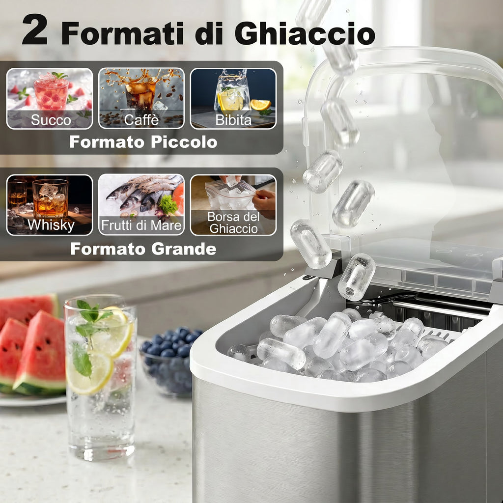 HOMCOM Ice Maker, 12kg in 24 Hours, 9 Cubes in 7-10 Minutes, 2 Sizes, with Self-Cleaning System, Silver