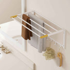 HOMCOM Folding Wall-Mounted Towel Rack with 5 Bars and 6 Hooks in Wood and Steel, 60x32.5x20 cm, White