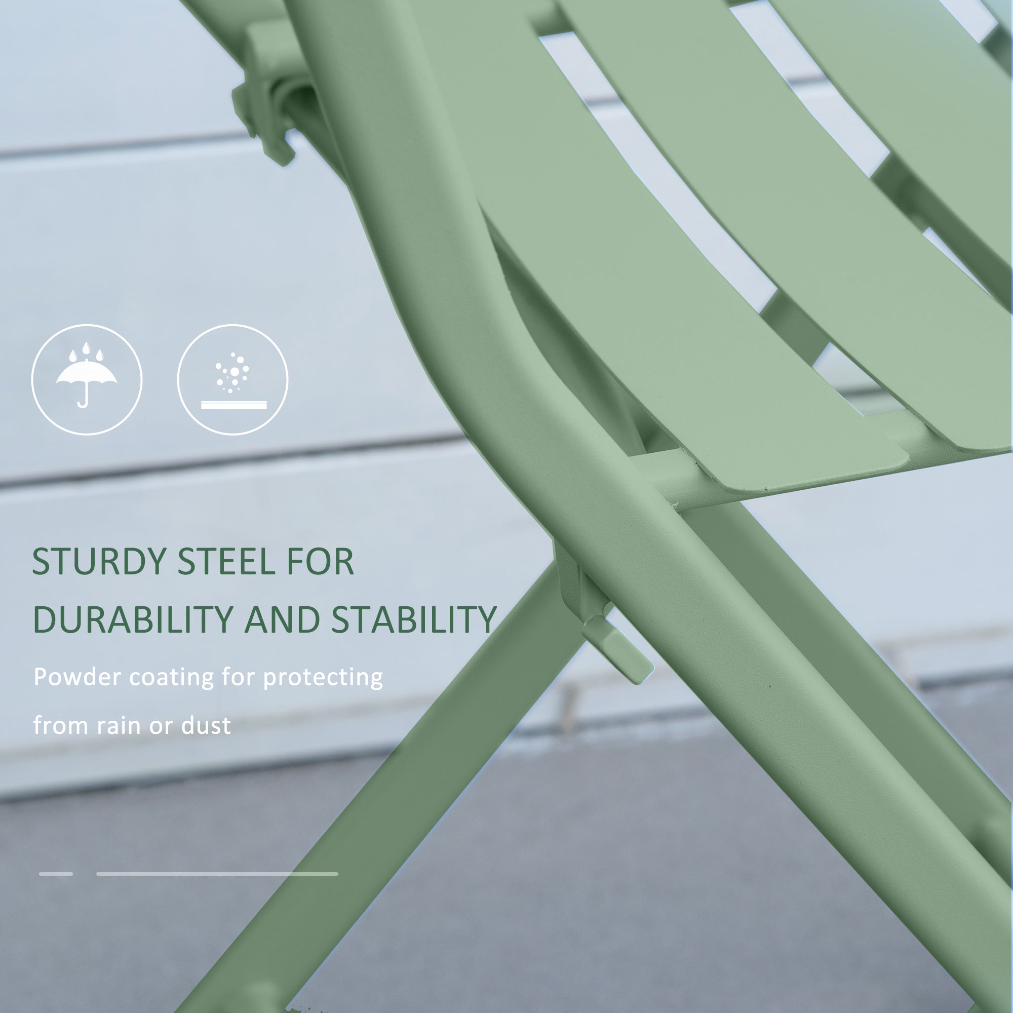 Outsunny garden set 3 folding steel, 2 chairs 42x50x81 cm and table Ø60x71 cm, green - Borgè