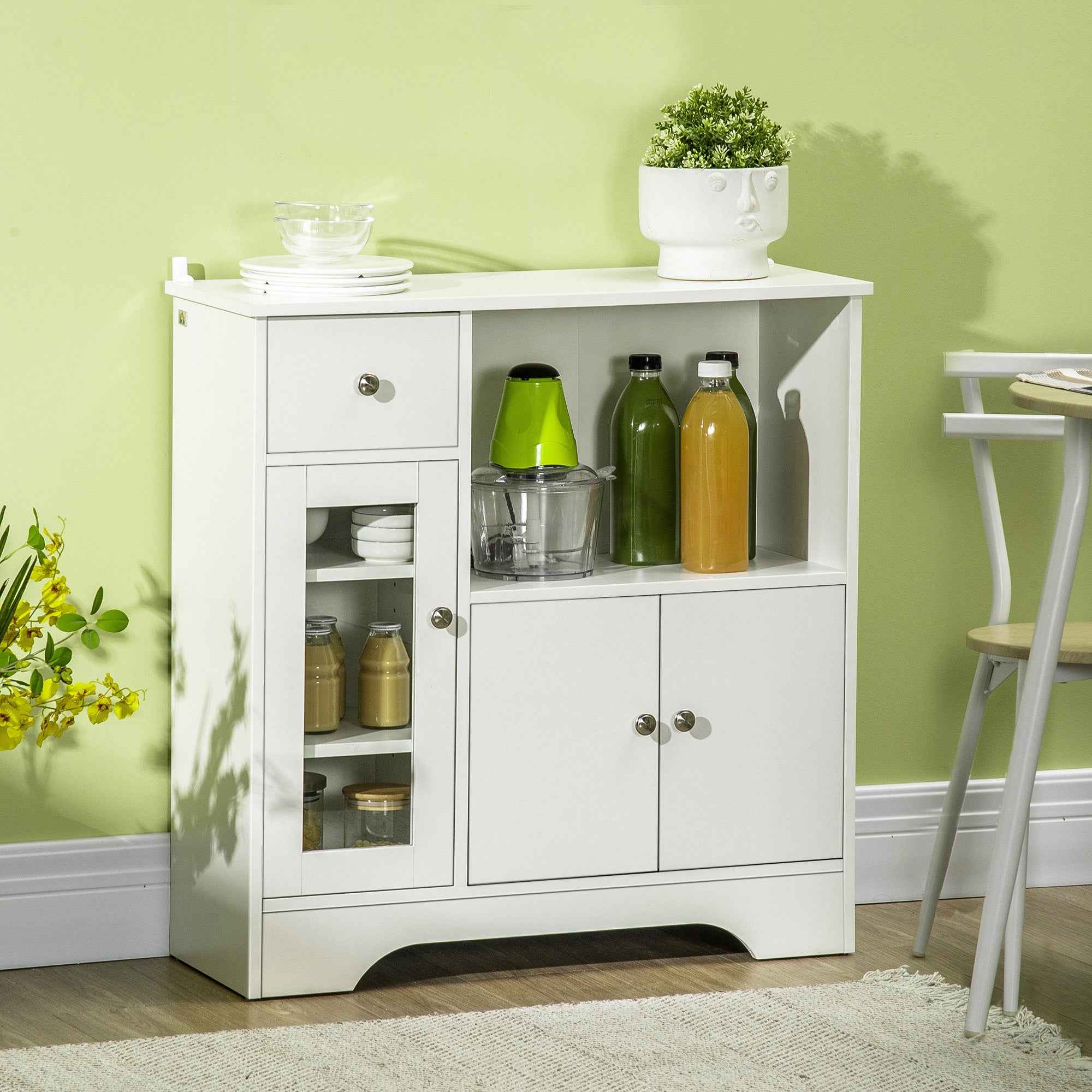 HOMCOM Sideboard Buffet with Open Compartment, Drawer, 3 Shelves and 2-Door Cabinet, Wooden, 80x30x82 cm, White