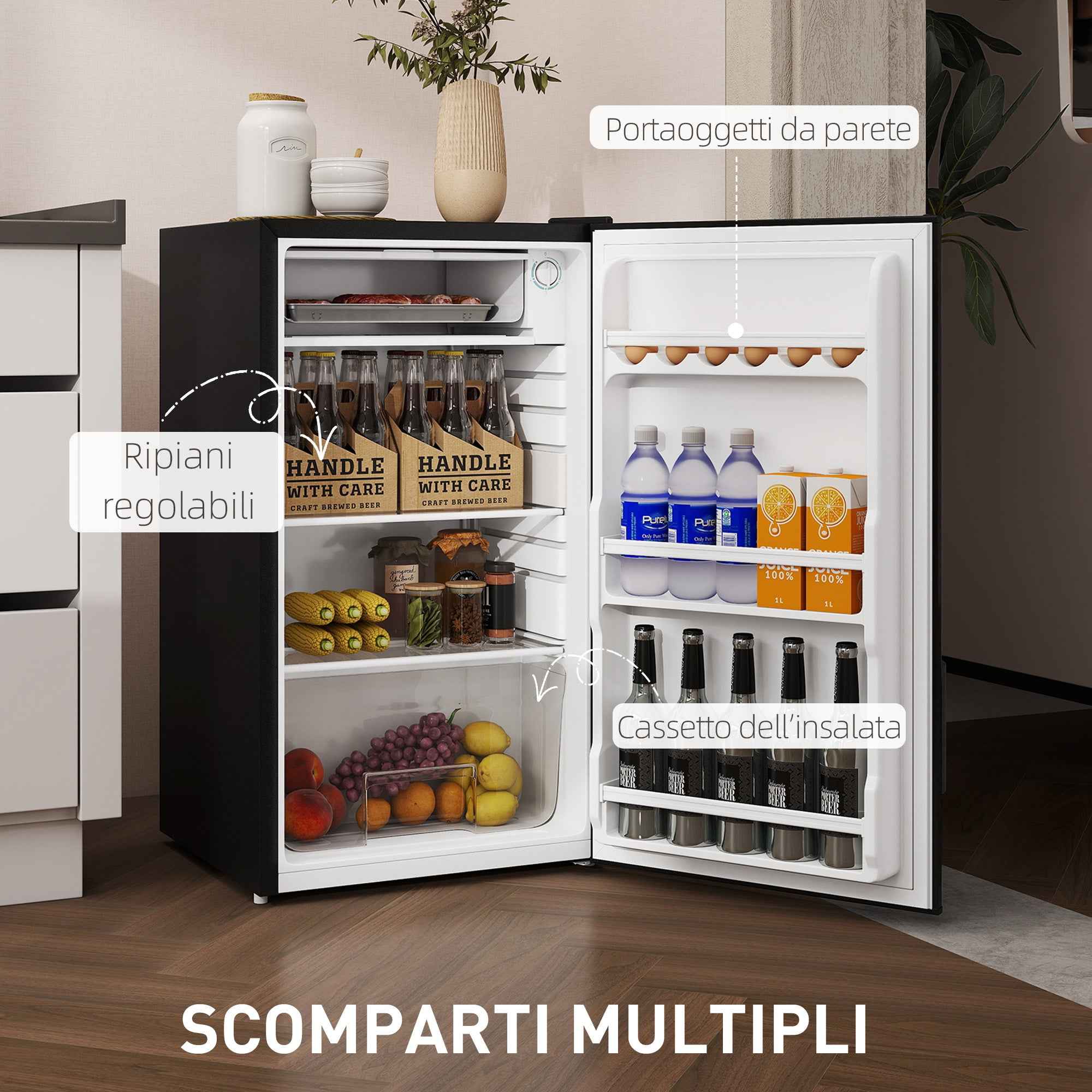 HOMCOM 91L Reversible Single-Door Small Refrigerator with Freezer and Adjustable Temperature, Black