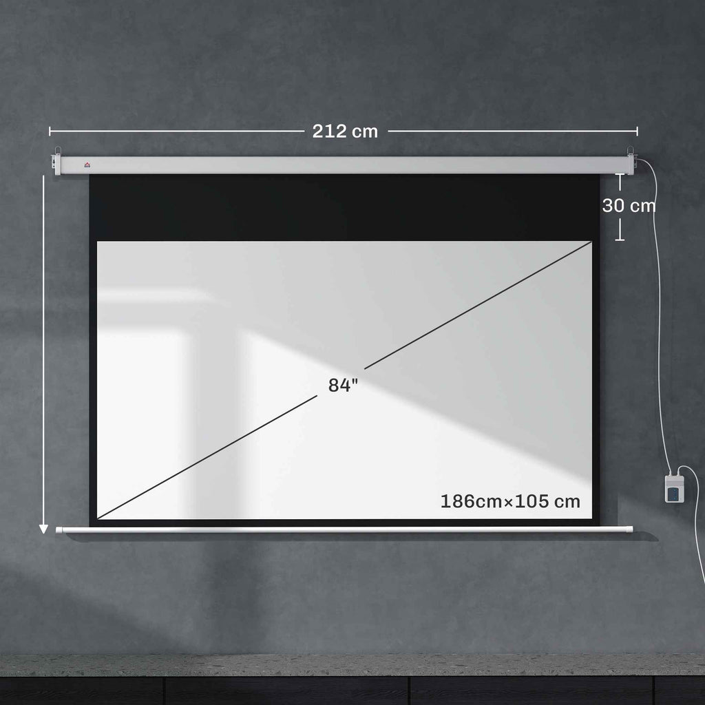 HOMCOM 84-Inch Projector Screen with Remote Control, PVC and Metal, 212 x 8 x 150 cm, White