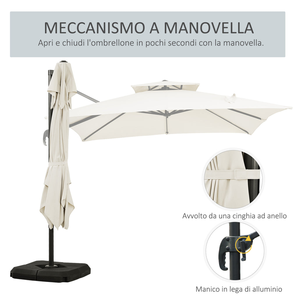 Double Cantilever Umbrella with Crank, Cross Base and Weights, 268x268x265 cm, Beige