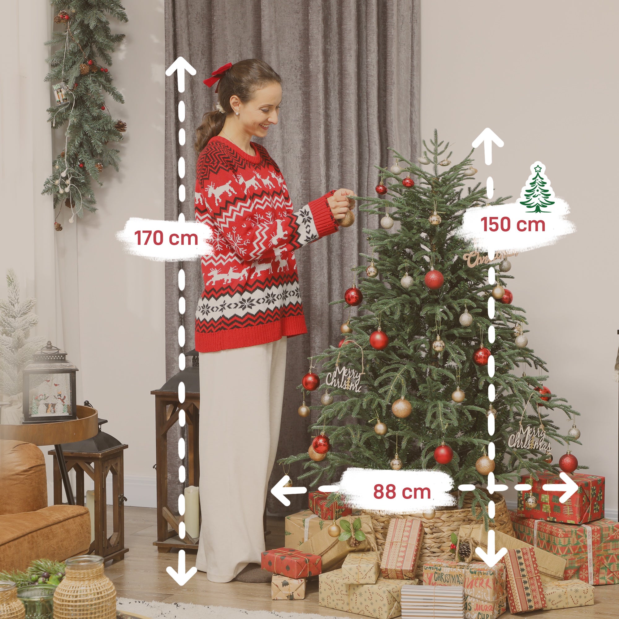 150cm Fireproof Artificial Christmas Tree with 1375 Realistic Branches and Foldable Metal Base