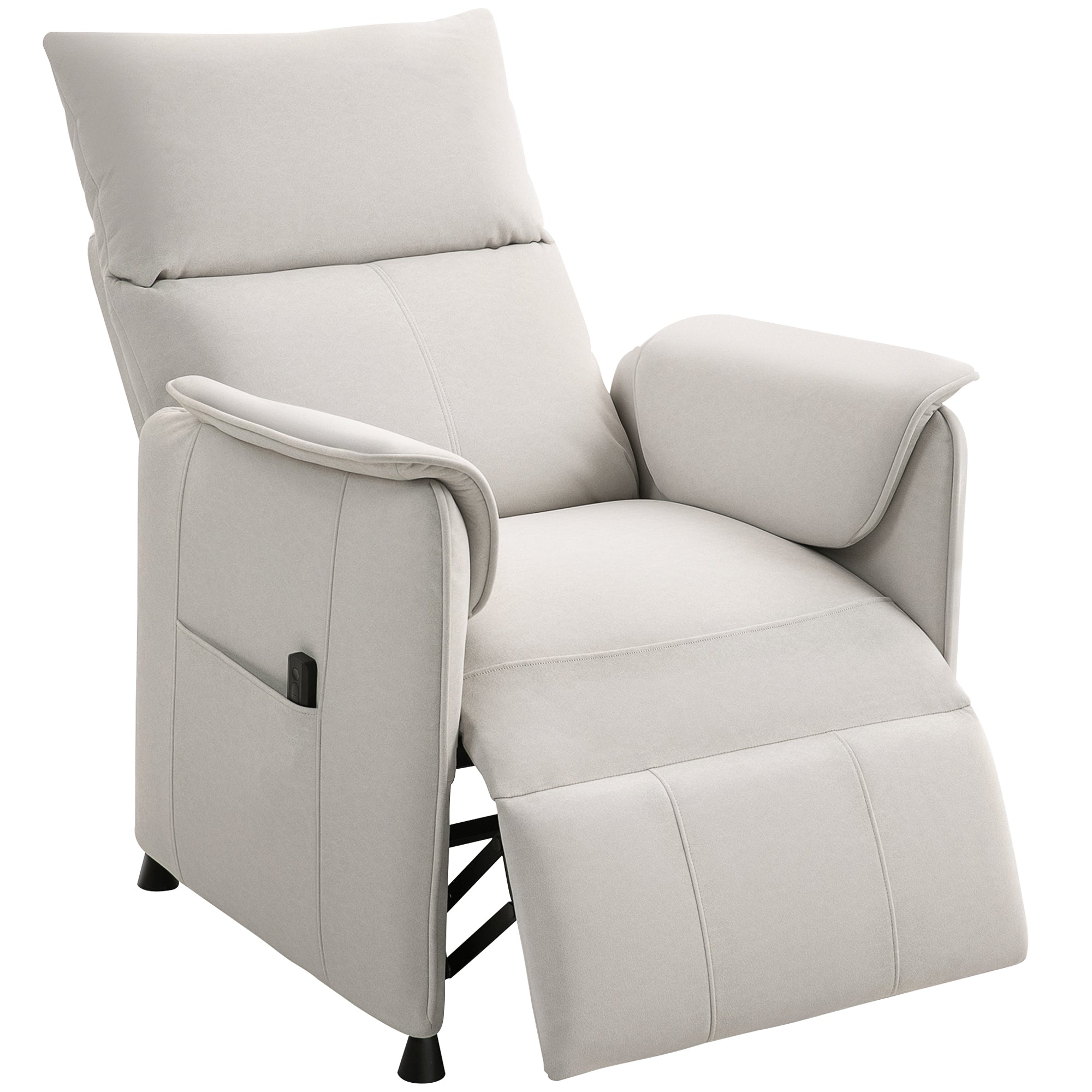 Electric Recliner Chair with Remote Control and Footrest, in Velvet Effect Fabric, 80x83x104 cm, Cream