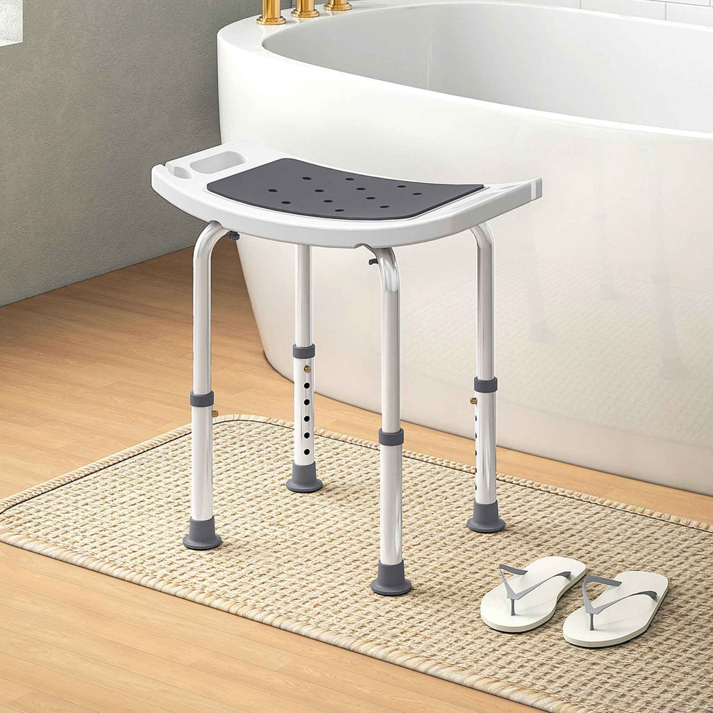 HOMCOM Shower Stool in Aluminum Alloy and Non-Slip Plastic, 6-Level Adjustable Height 39-52cm, Grey