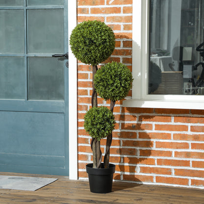 Artificial Boxwood Plant with 3 Balls and Pot Included and Reinforced Bottom, Height 115 cm