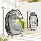 Outsunny Hanging Egg Chair with Hook, Cushion and Headrest, in Steel and Polyester, 75x62x107 cm, Grey