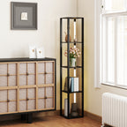 Floor Lamp with 4 Shelves, 3 Adjustable Brightness and Foot Switch, 29x29x163 cm, Black