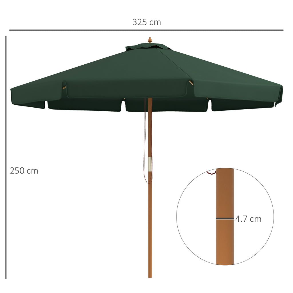 Garden Umbrella with Double Canopy, in Bamboo and Polyester, Ø325x250 cm, Green