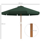 Garden Umbrella with Double Canopy, in Bamboo and Polyester, Ø325x250 cm, Green