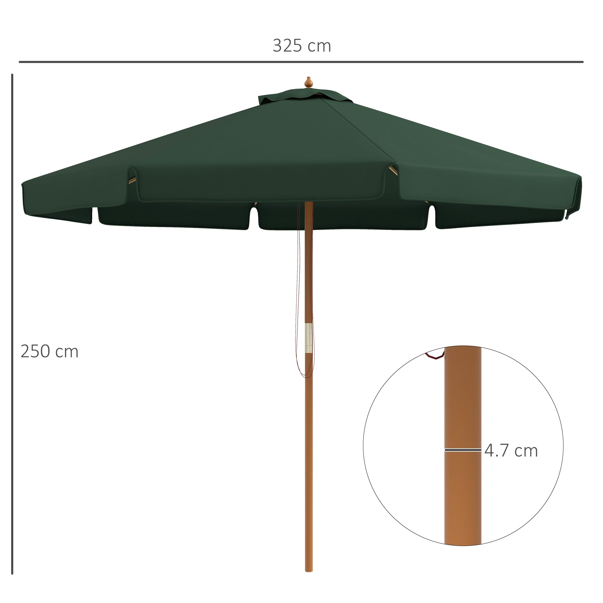 Garden Umbrella with Double Canopy, in Bamboo and Polyester, Ø325x250 cm, Green