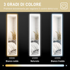 Illuminated Mirror with Adjustable LED Lights and Touch Button, Glass and MDF, 40x5x160 cm, White