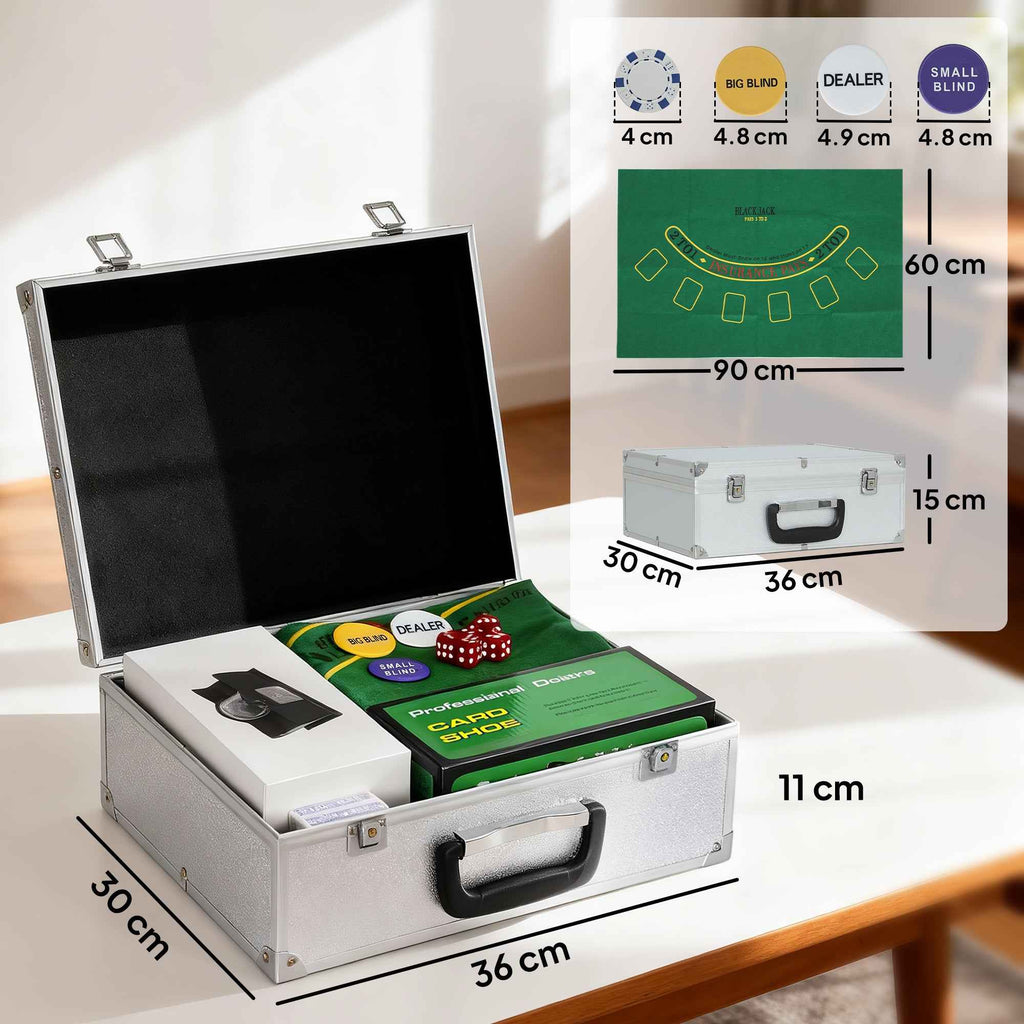 SPORTNOW Poker Set with 300 Chips, Card Shuffler and Dealer, Mat, 5 Dice, Dealer Button and Case