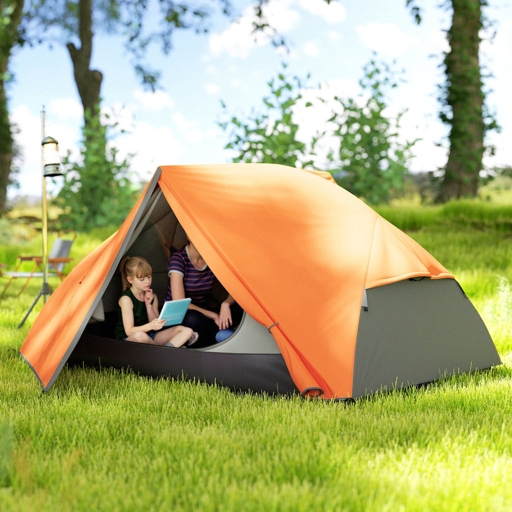 2 Person Camping Tent with 2 Vestibules, 2 Doors, 2 Windows and Carry Bag, 2.8x2.25x1.1 cm, Orange