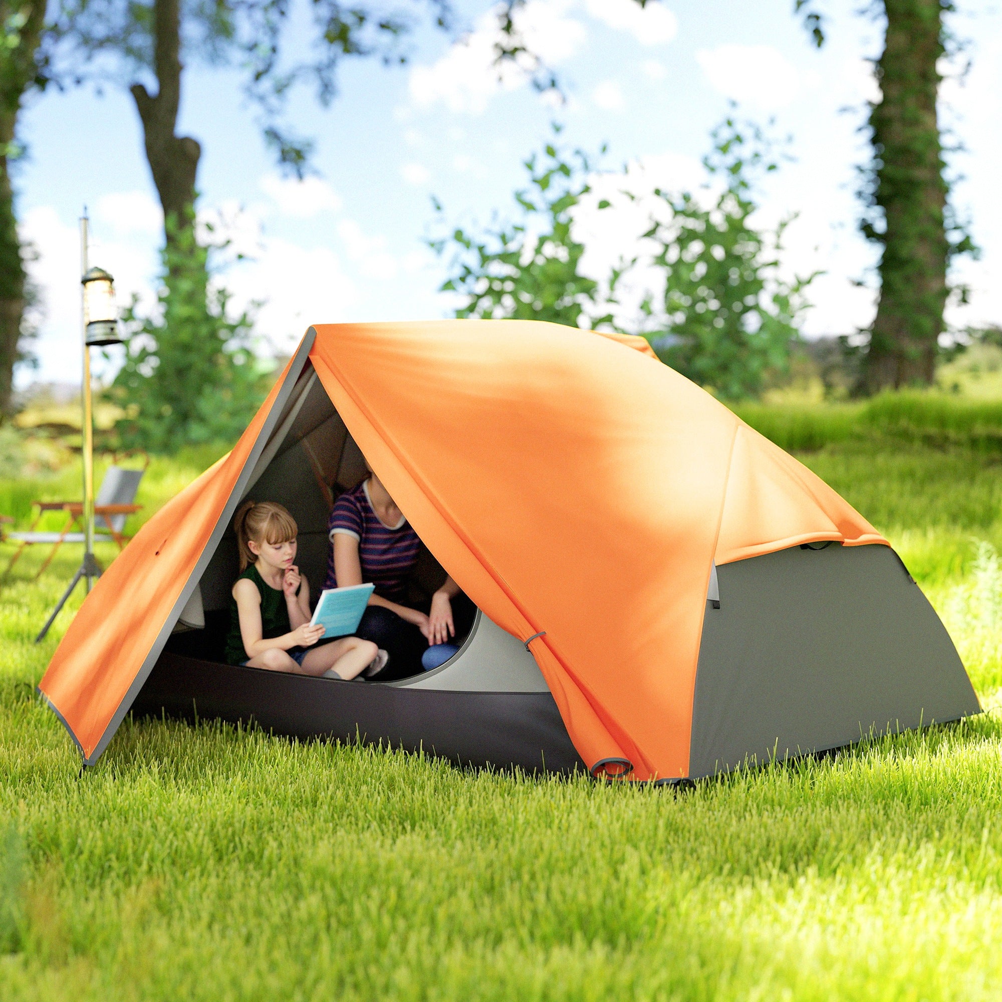 2 Person Camping Tent with 2 Vestibules, 2 Doors, 2 Windows and Carry Bag, 2.8x2.25x1.1 cm, Orange