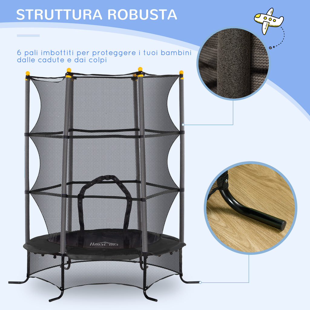 Children's Trampoline Ø1.6x1.9 m with Safety Net and Padded Poles, Ages 3-10 Years, Black