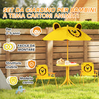 Garden Set for Children 2-5 Years with Round Table, 2 Folding Chairs and a Umbrella, Yellow