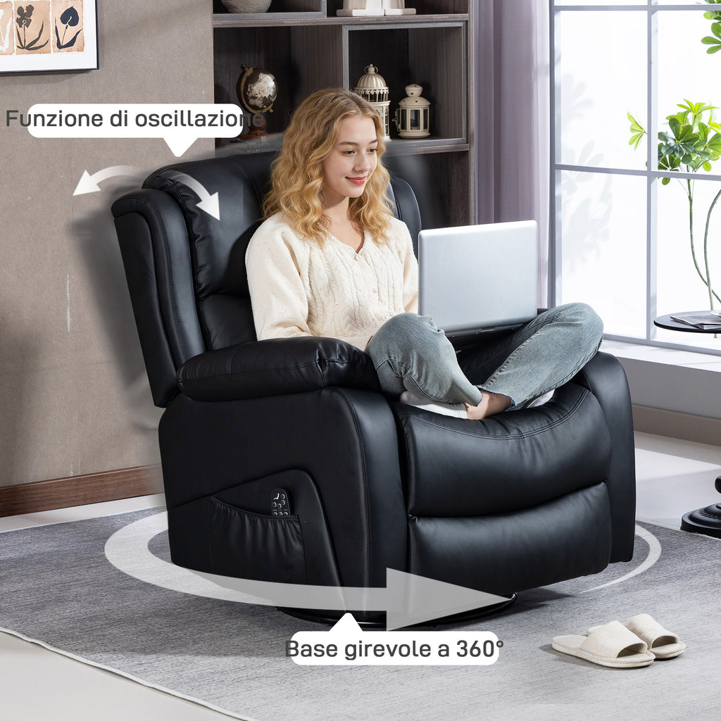 Reclining Relaxing Chair with 8 Massage Points, Heating and Footrest, 87x97x100 cm, Black