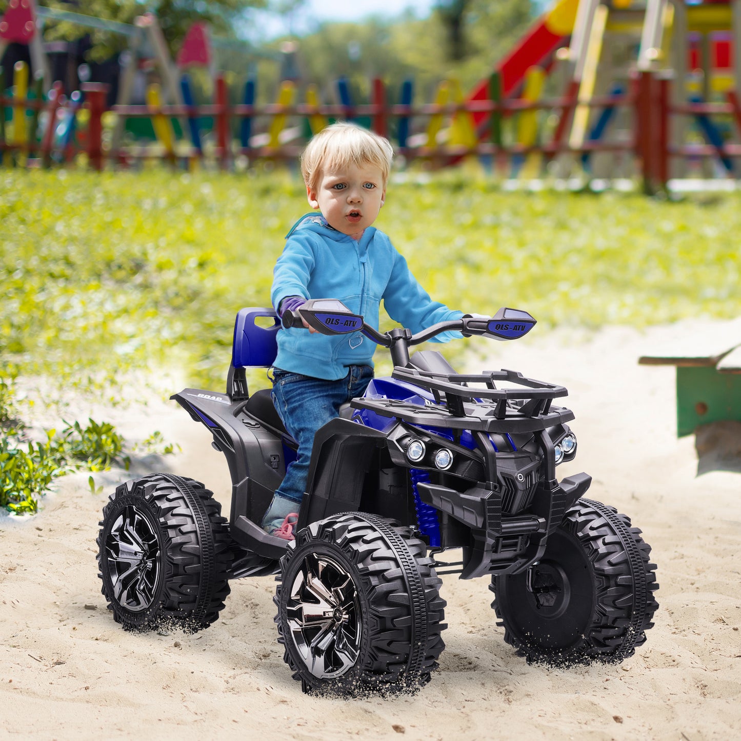 Electric Quad for Children 3-5 Years at 12V with Headlights and Pedal, in PP and Metal 100x65x73 cm, Blue