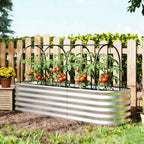 Outsunny Raised Outdoor Vegetable Garden with Trellis for Climbing Plants and Open Bottom, Steel, 200x60x103 cm, Silver