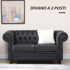 Chesterfield Style 2 Seater Sofa PU Leather with Removable Cushion, 160x84x80 cm, Black
