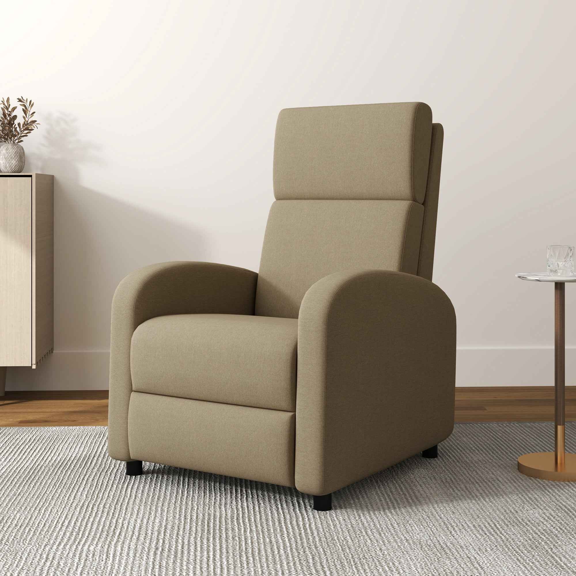 160° Manually Reclining Relaxing Chair with Fabric Footrest, Beige