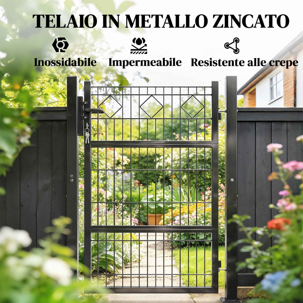 Outsunny Gate 100x131 cm, Galvanized Metal, Lock, Keys, Handle, 2 Posts