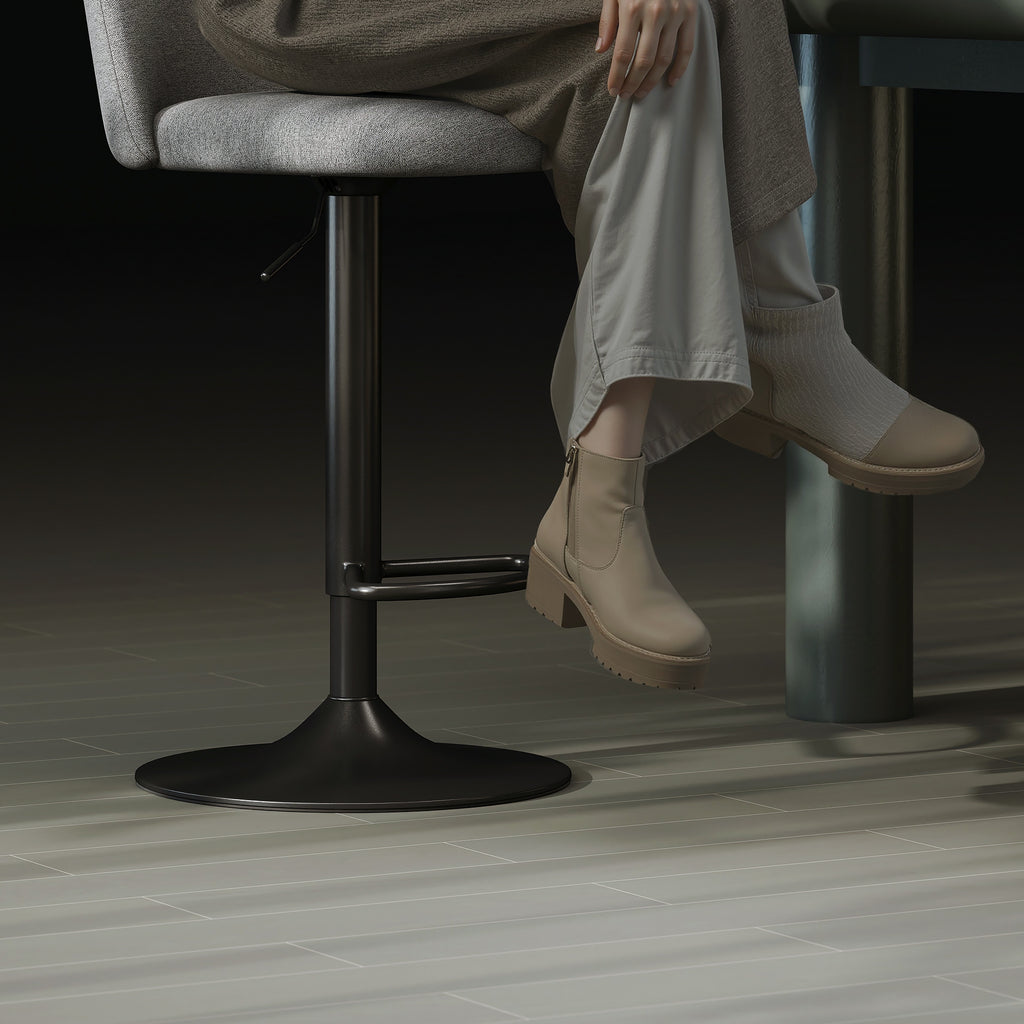 Set of 2 Swivel Bar Stools with Adjustable Height, in Linen Effect Fabric, 44x53x91-111 cm, Dark Grey