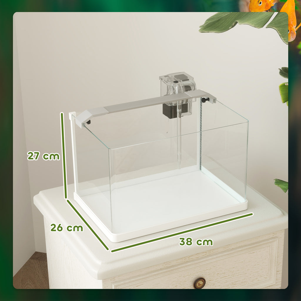 Glass Aquarium with LED Lights 20L, Filter and Water Pump, 38x26x27 cm, White