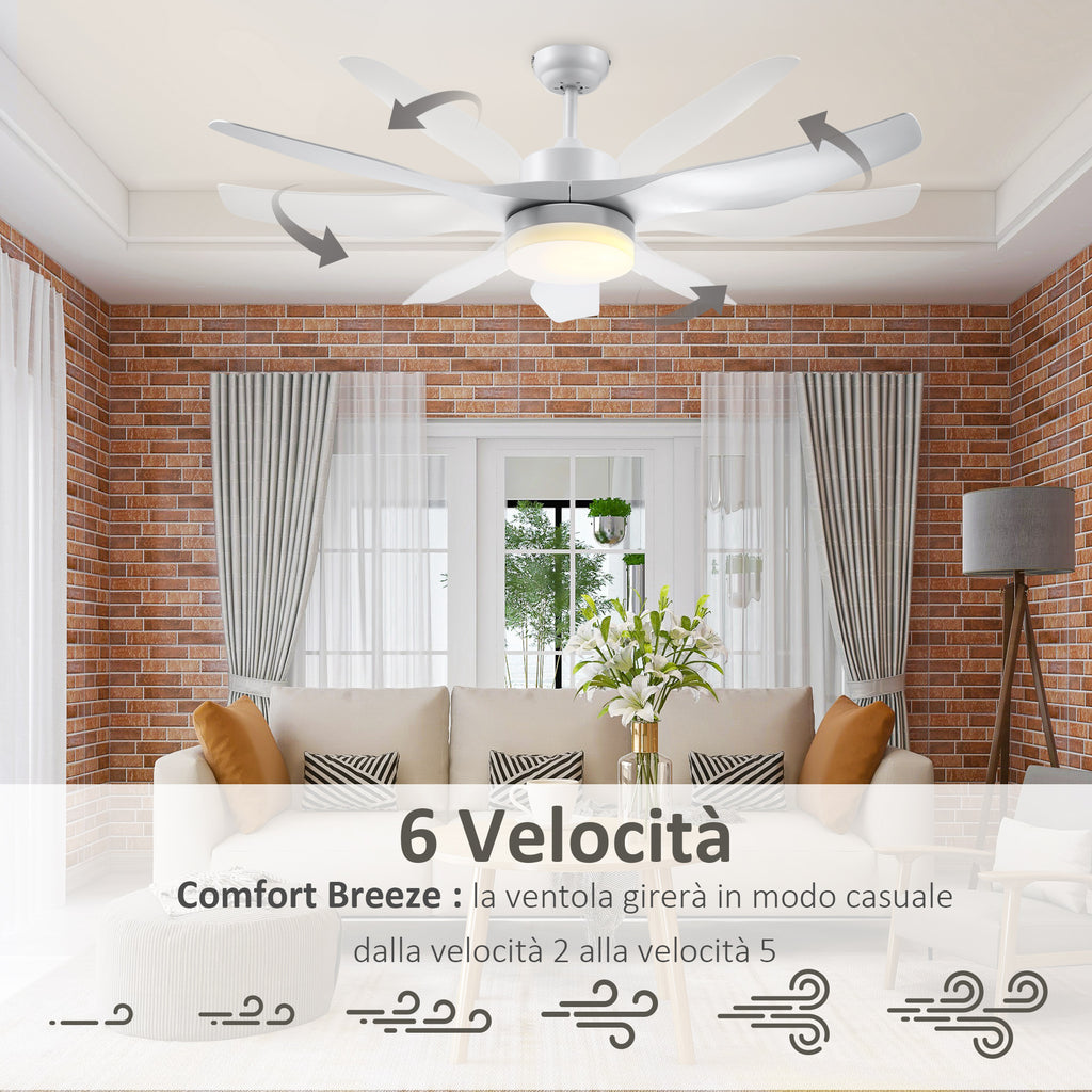Ceiling Fan with 3-Mode LED Light and Remote Control, 6 Speeds, Φ132x40cm